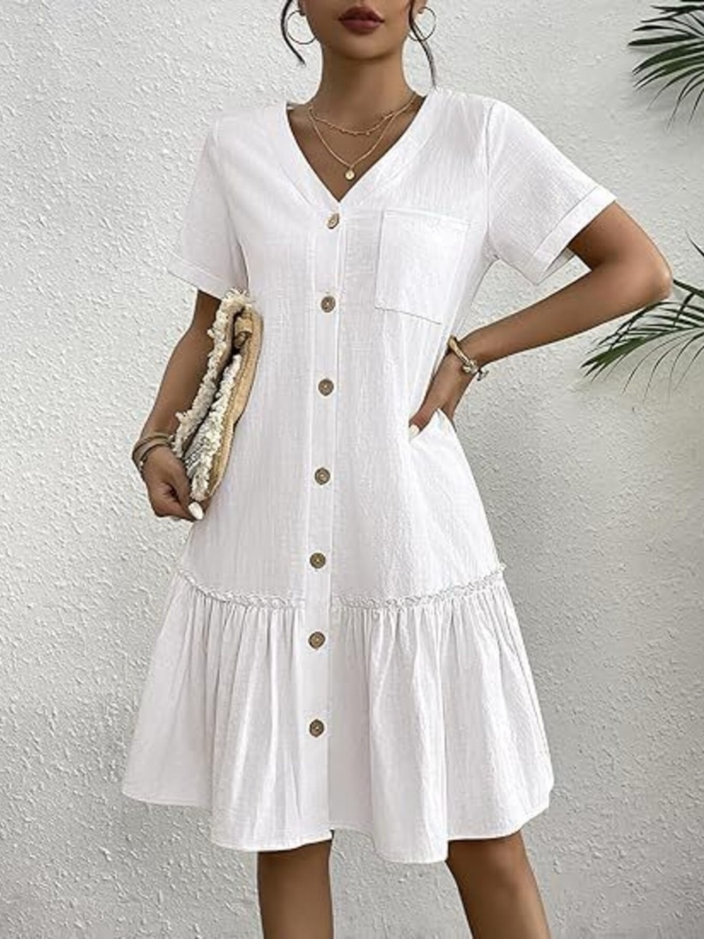 Full Size Button-Down Ruffle Hem Mini Dress Plus Size - Picture 11 of 15